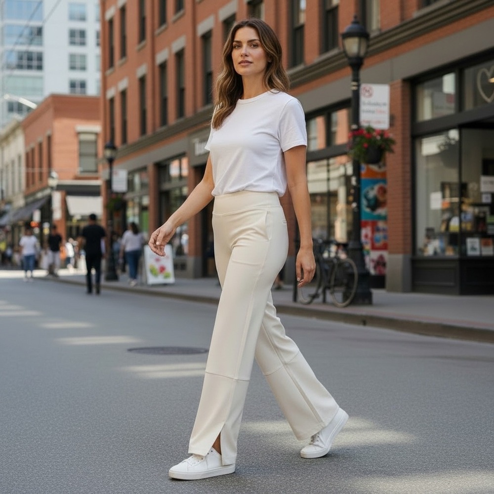 Allyson Felix x Athleta Legend Track Pant White‎ Wide Leg Slit Hem Large NWT